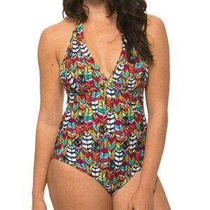 NWT! Beach Party Halter One Piece Swimsuit in Colorful Feathers